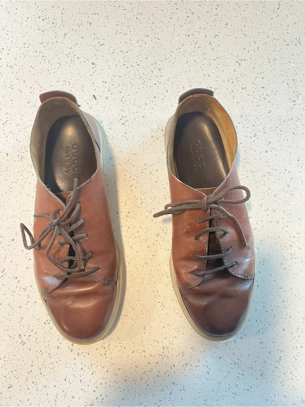 Gucci Brown Leather Lace-Up Oxfords